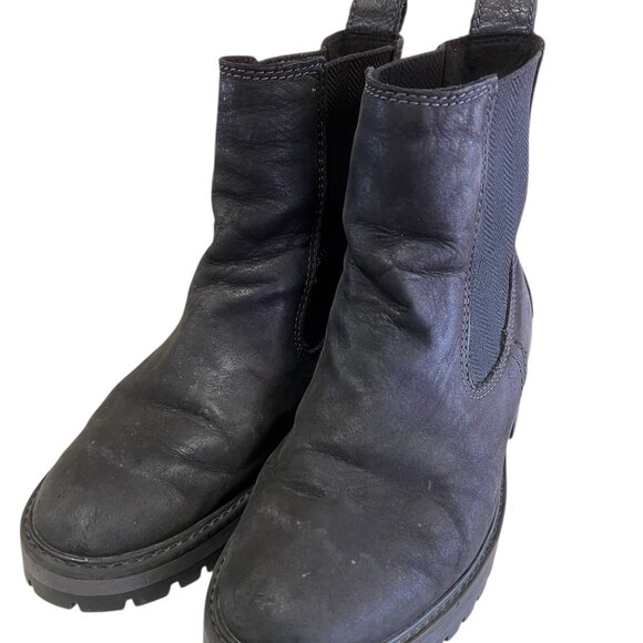 Timberland Boot Women's Size 7 US Black Leather Courmayeur Valley Chelsea Rebotl - Picture 1 of 8